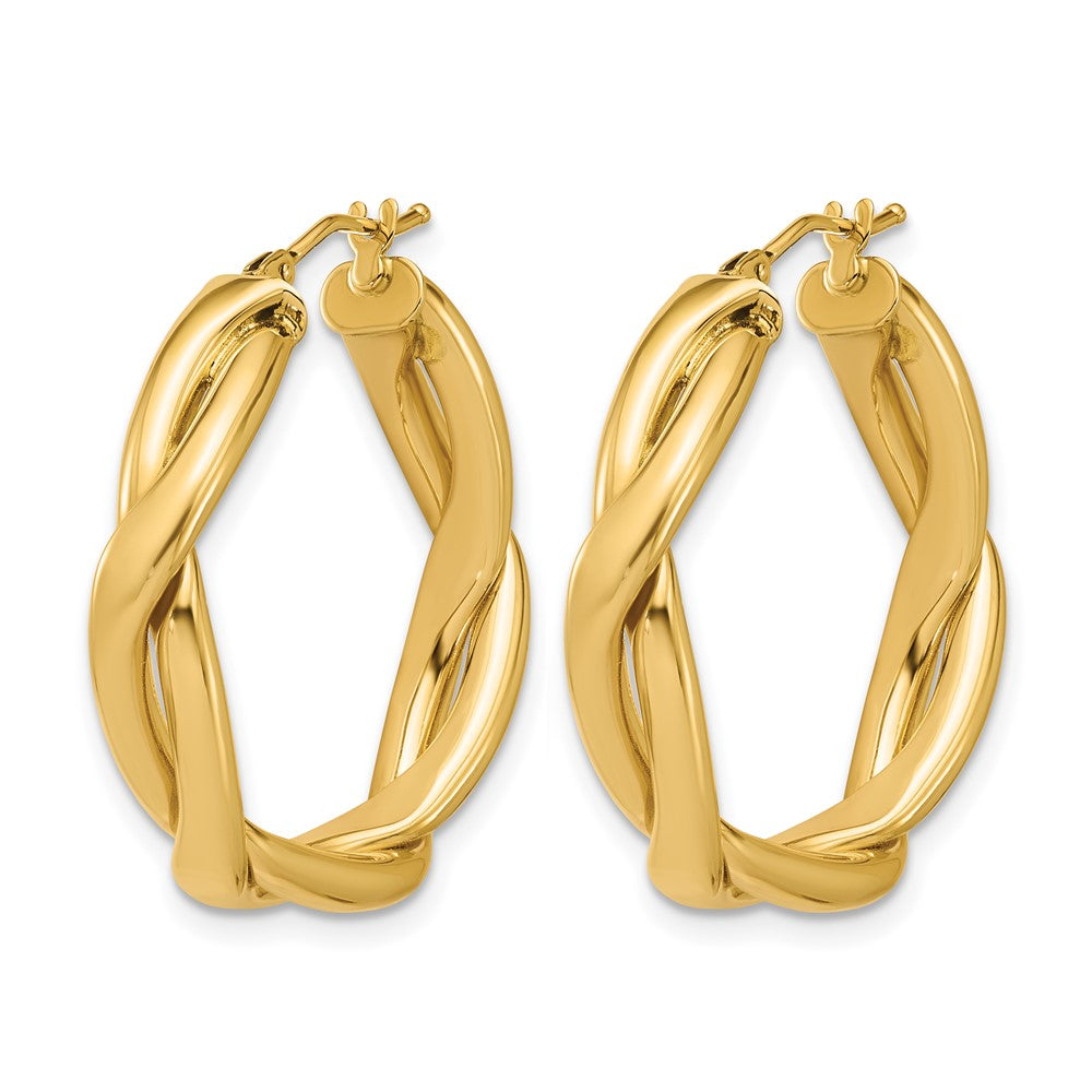 14K Gelbgold Poliert Fantasie Gedreht Rund Creolen