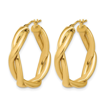 14K Gelbgold Poliert Fantasie Gedreht Rund Creolen