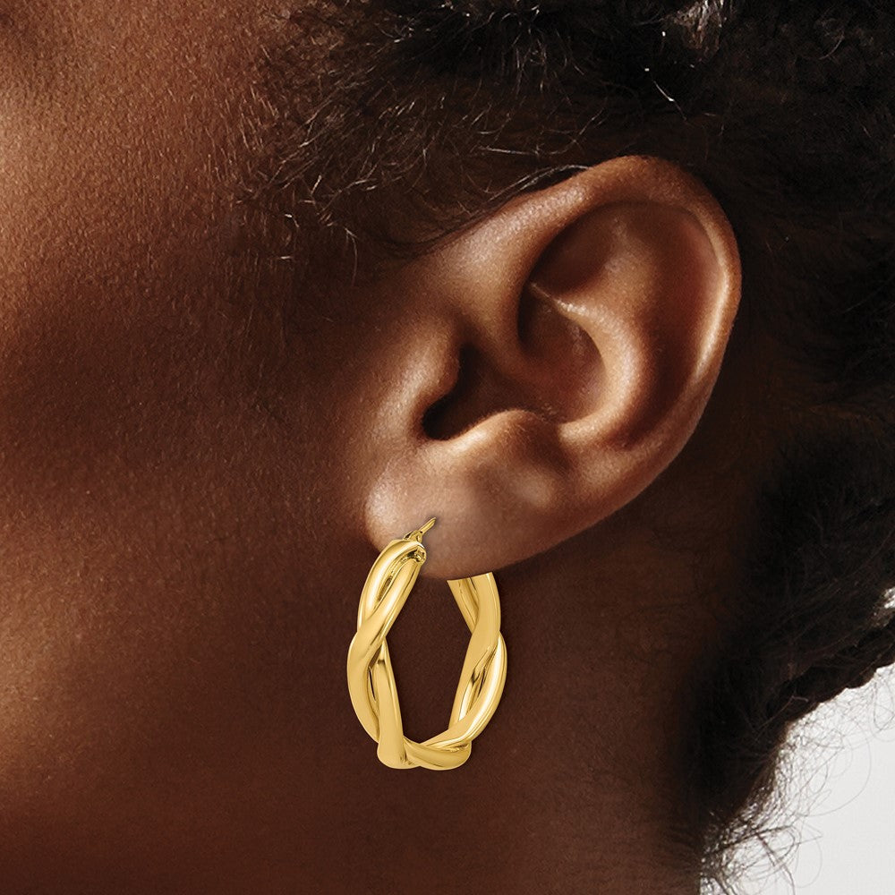 14K Gelbgold Poliert Fantasie Gedreht Rund Creolen