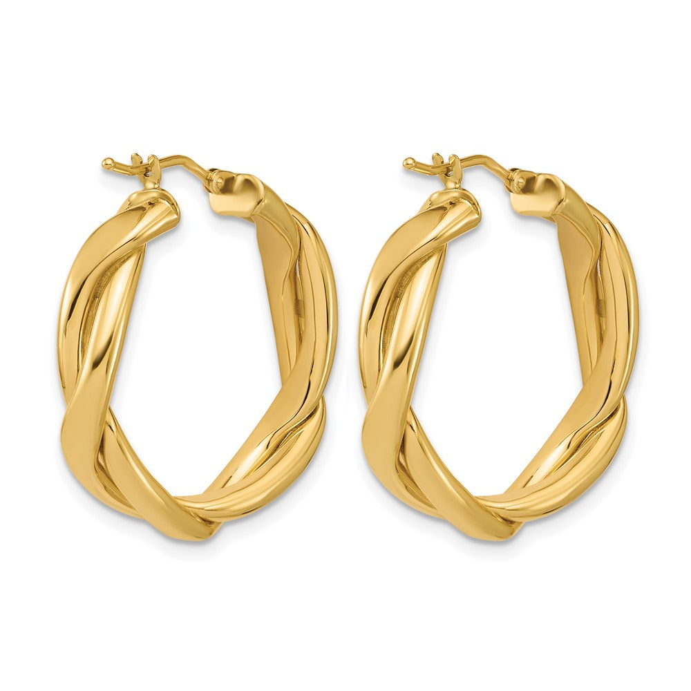 14K Gelbgold Poliert Fantasie Gedreht Rund Creolen