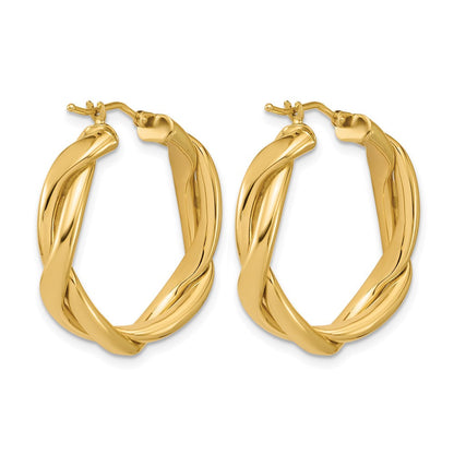 14K Gelbgold Poliert Fantasie Gedreht Rund Creolen