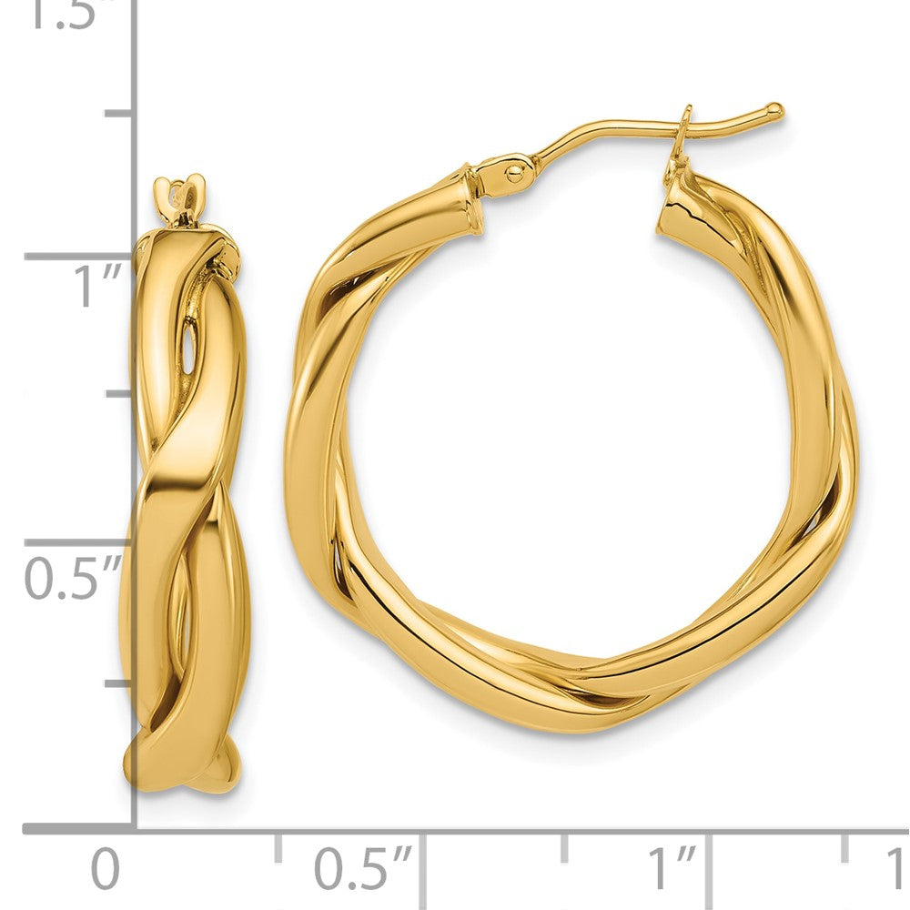 14K Gelbgold Poliert Fantasie Gedreht Rund Creolen