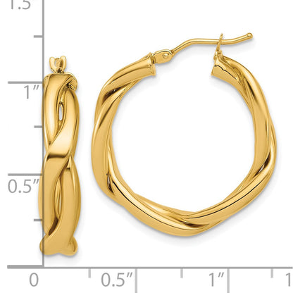 14K Gelbgold Poliert Fantasie Gedreht Rund Creolen