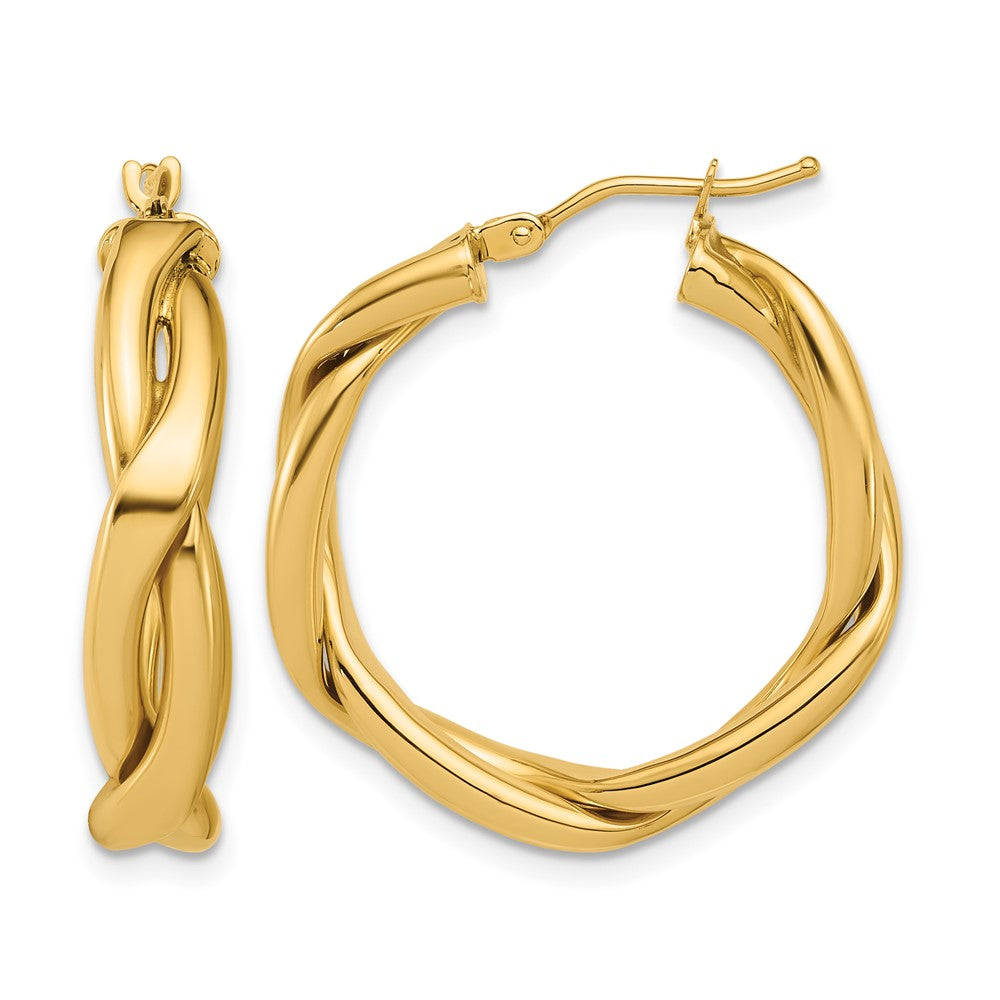 14K Gelbgold Poliert Fantasie Gedreht Rund Creolen