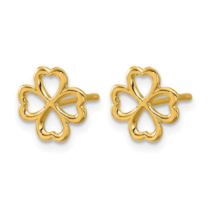 14K Gelbgold Poliert 4 Blatt Klee Ohrstecker