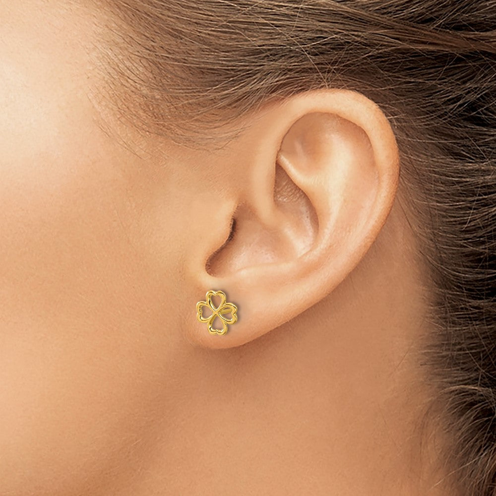 14K Gelbgold Poliert 4 Blatt Klee Ohrstecker
