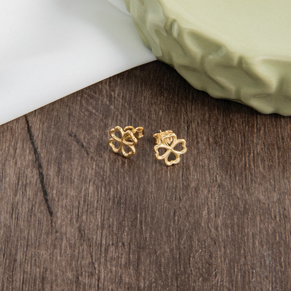 14K Gelbgold Poliert 4 Blatt Klee Ohrstecker