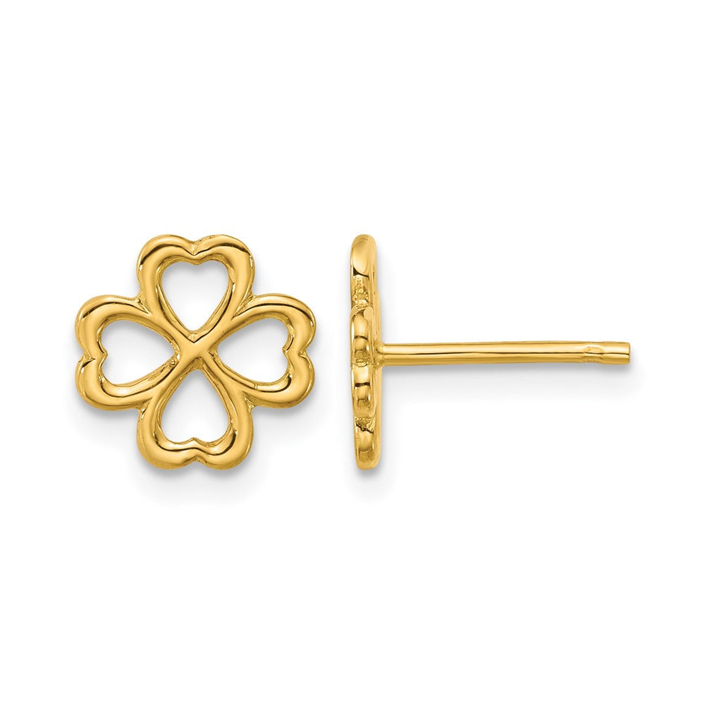 14K Gelbgold Poliert 4 Blatt Klee Ohrstecker