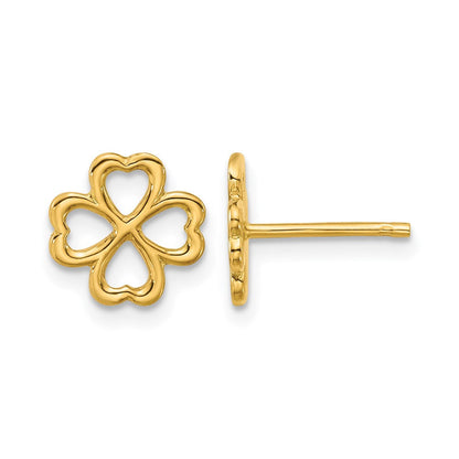 14K Gelbgold Poliert 4 Blatt Klee Ohrstecker
