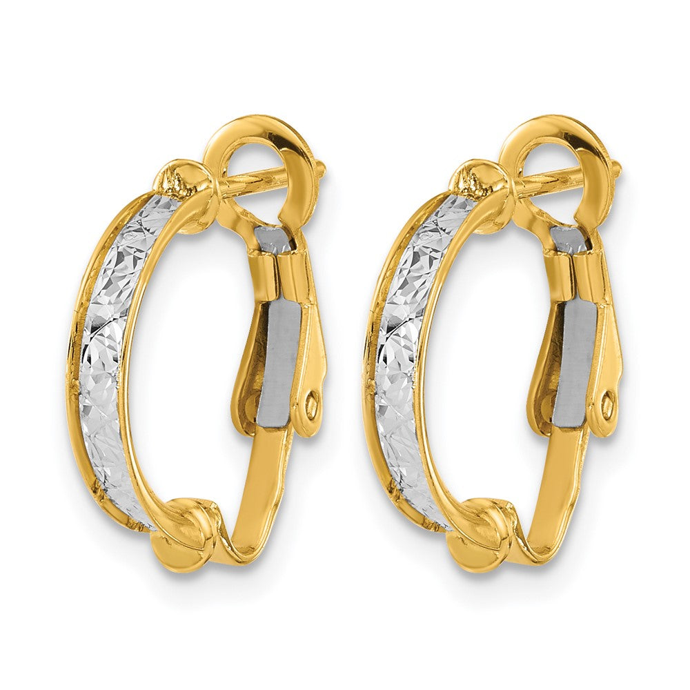 14K Bicolor Poliert / Diamantiert Omega Rückseite Ohrringe