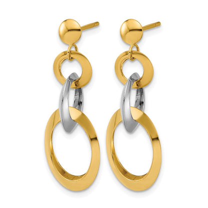 14K Bicolor Poliert Kreis Glieder Hängend Ohrstecker