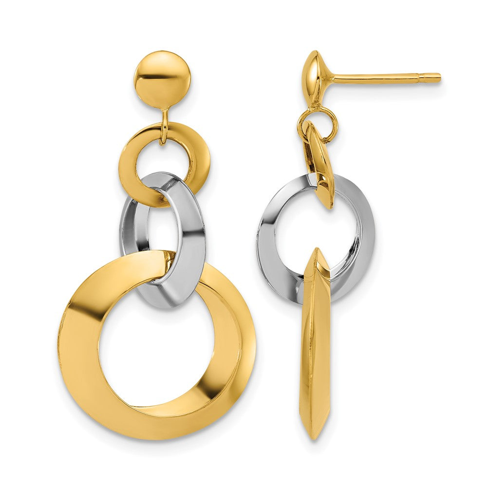 14K Bicolor Poliert Kreis Glieder Hängend Ohrstecker