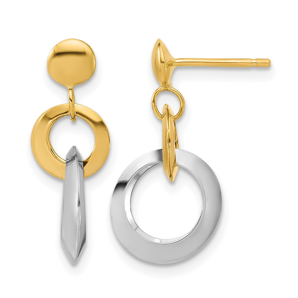 14K Bicolor Poliert Kreis Glieder Hängend Ohrstecker