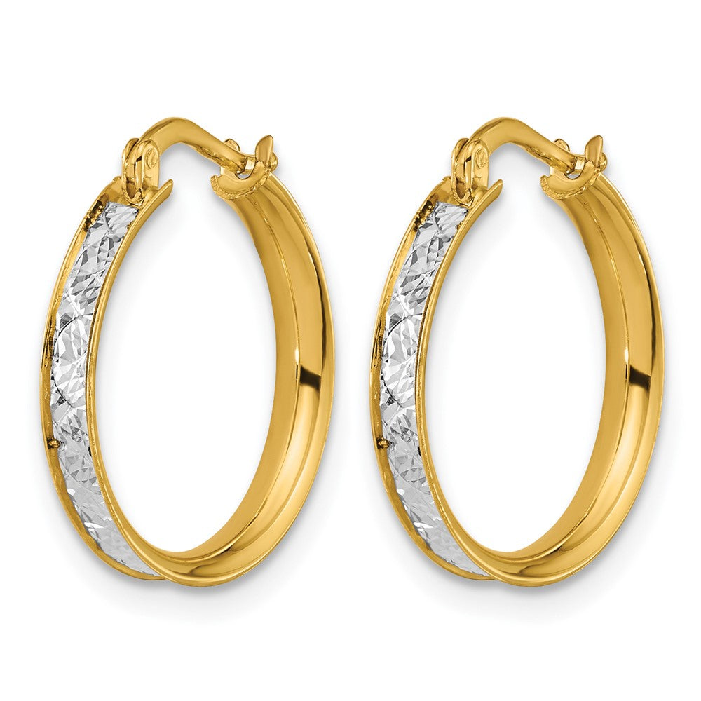 14K Bicolor Poliert / Diamantiert Rund Creolen