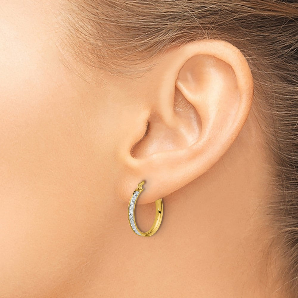 14K Bicolor Poliert / Diamantiert Rund Creolen