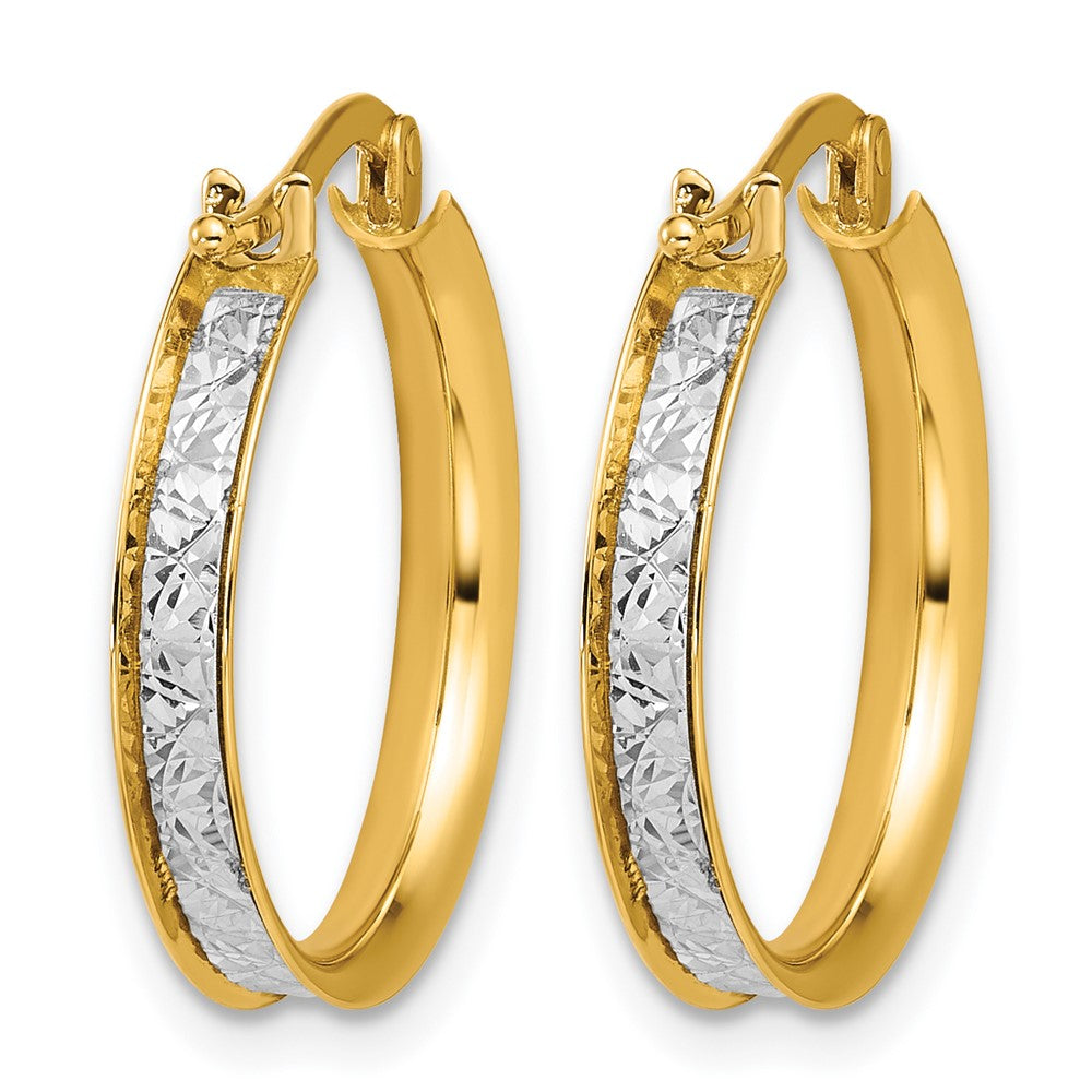 14K Bicolor Poliert / Diamantiert Rund Creolen