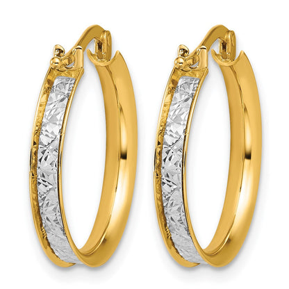 14K Bicolor Poliert / Diamantiert Rund Creolen