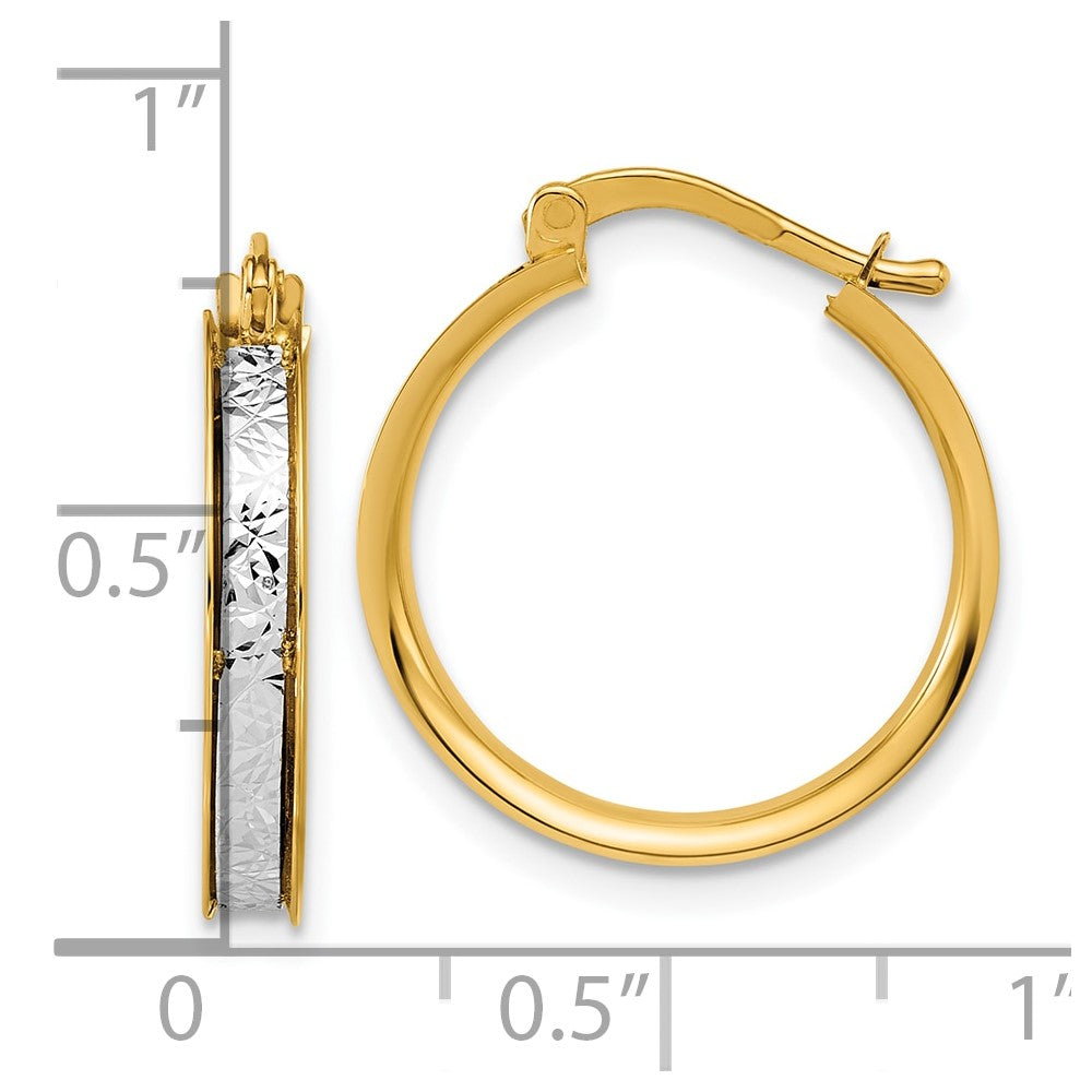 14K Bicolor Poliert / Diamantiert Rund Creolen