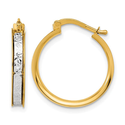 14K Bicolor Poliert / Diamantiert Rund Creolen