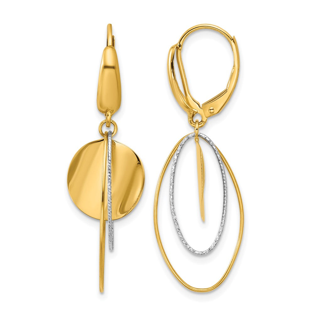 14K Bicolor Poliert / Diamant Schliff Hängend Ohrhänger mit Brisur