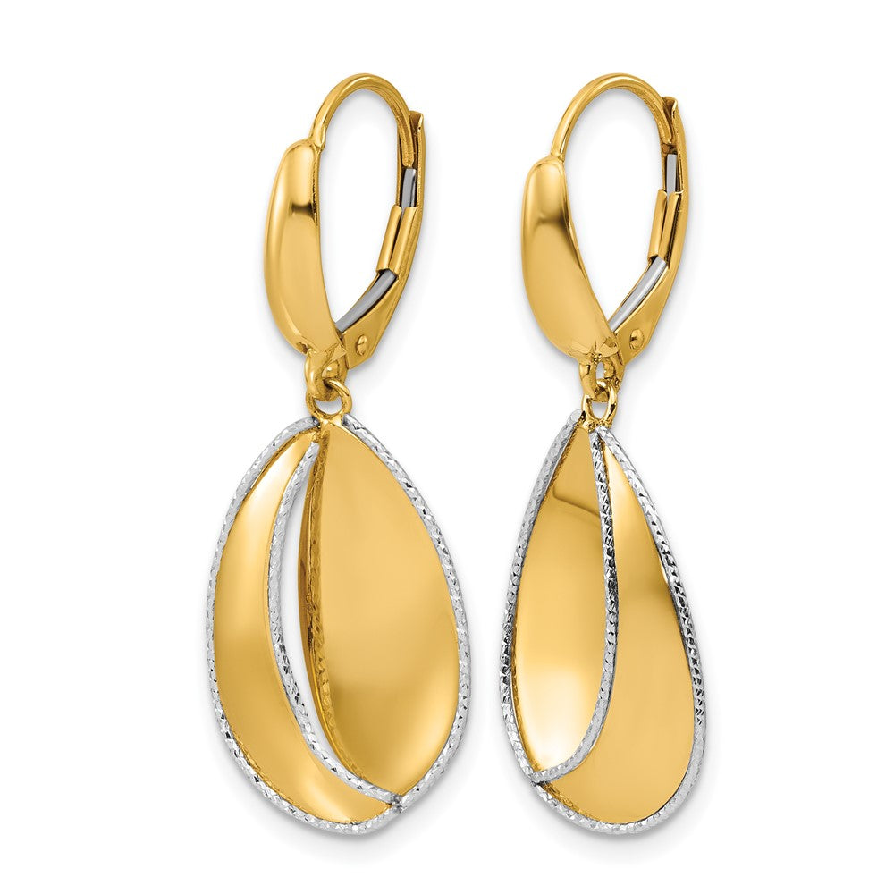 14K Bicolor Poliert / Diamant Schliff Hängend Ohrhänger mit Brisur