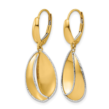 14K Bicolor Poliert / Diamant Schliff Hängend Ohrhänger mit Brisur