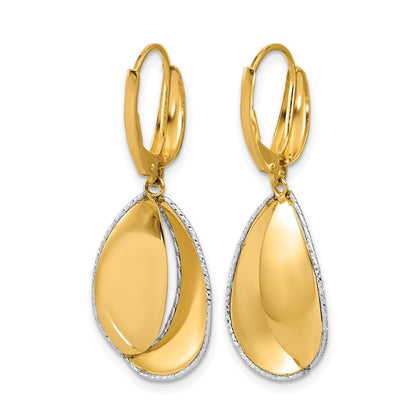 14K Bicolor Poliert / Diamant Schliff Hängend Ohrhänger mit Brisur