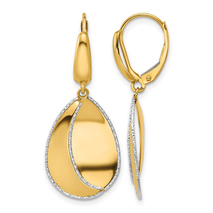 14K Bicolor Poliert / Diamant Schliff Hängend Ohrhänger mit Brisur