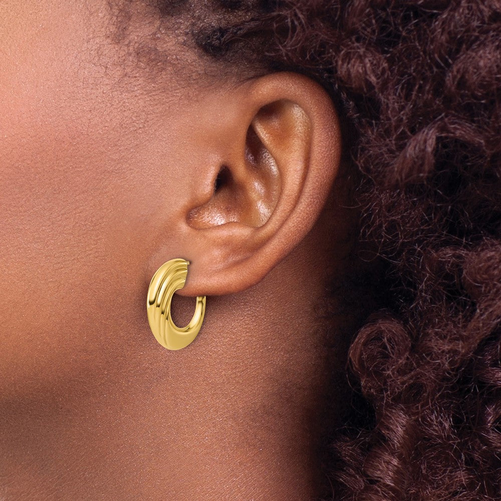 14K Gelbgold Poliert und Gerillt J Creole Ohrstecker