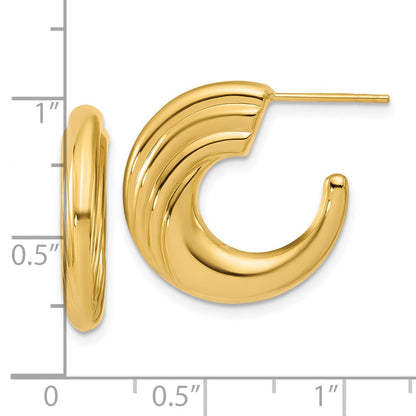 14K Gelbgold Poliert und Gerillt J Creole Ohrstecker