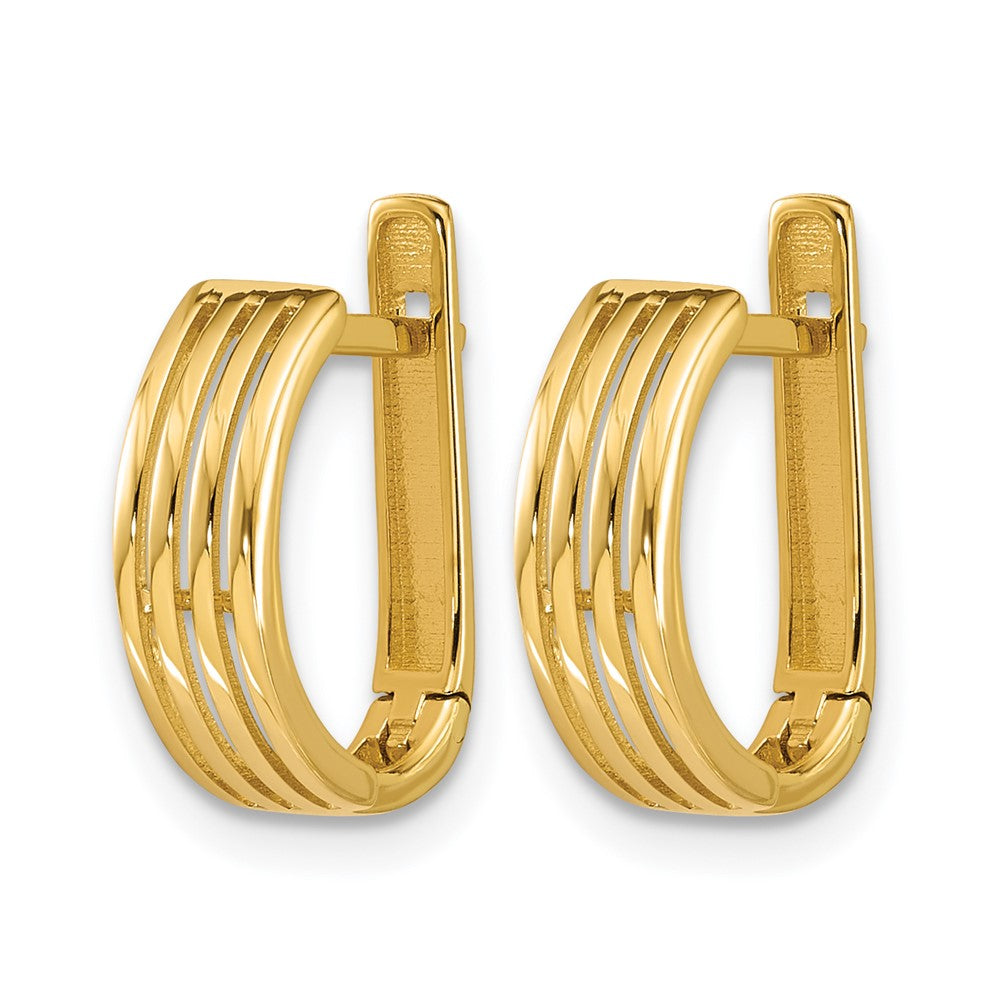 14K Gelbgold Poliert und Gerillt Klappbar Creolen