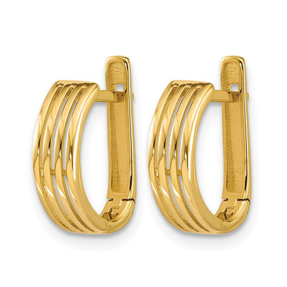 14K Gelbgold Poliert und Gerillt Klappbar Creolen
