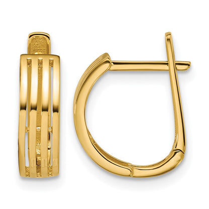 14K Gelbgold Poliert und Gerillt Klappbar Creolen