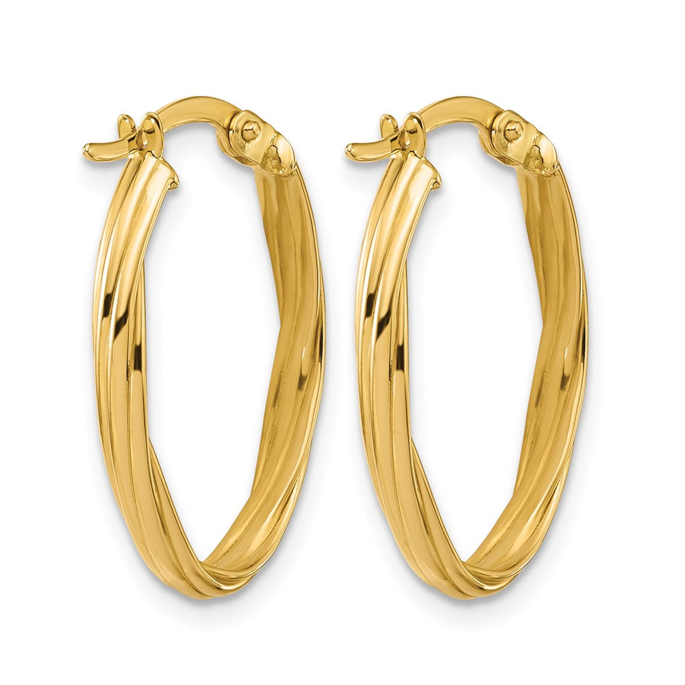 14K Gelbgold Poliert und Gerillt Gedreht Oval Creolen