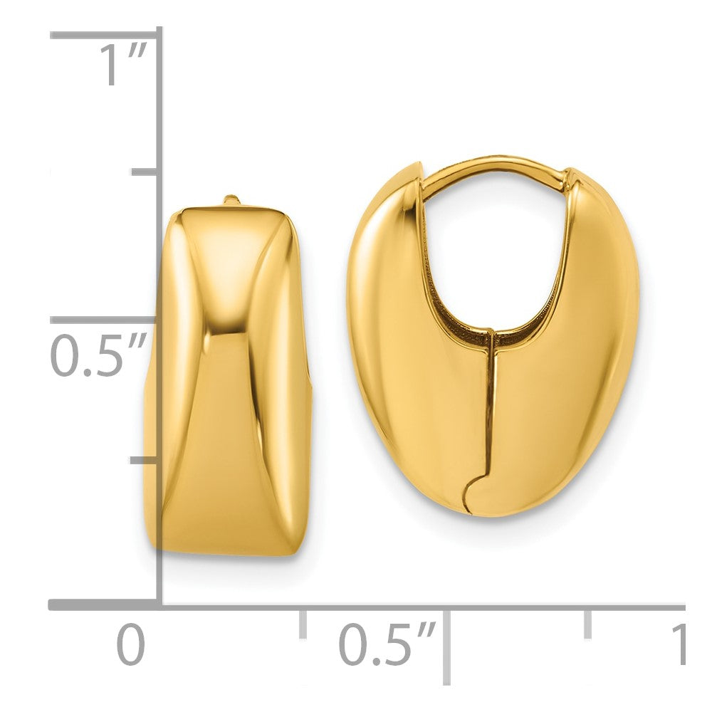 14K Gelbgold Poliert Puff Oval Klappbar Creolen