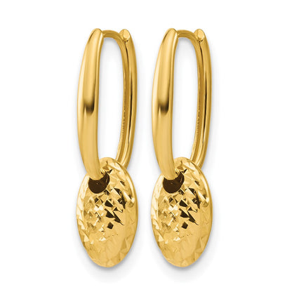 14K Gelbgold Poliert / Diamant Schliff Oval Perle Klappbar Creolen
