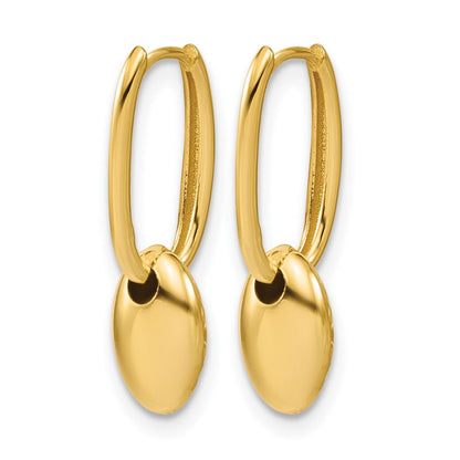 14K Gelbgold Poliert / Diamant Schliff Oval Perle Klappbar Creolen