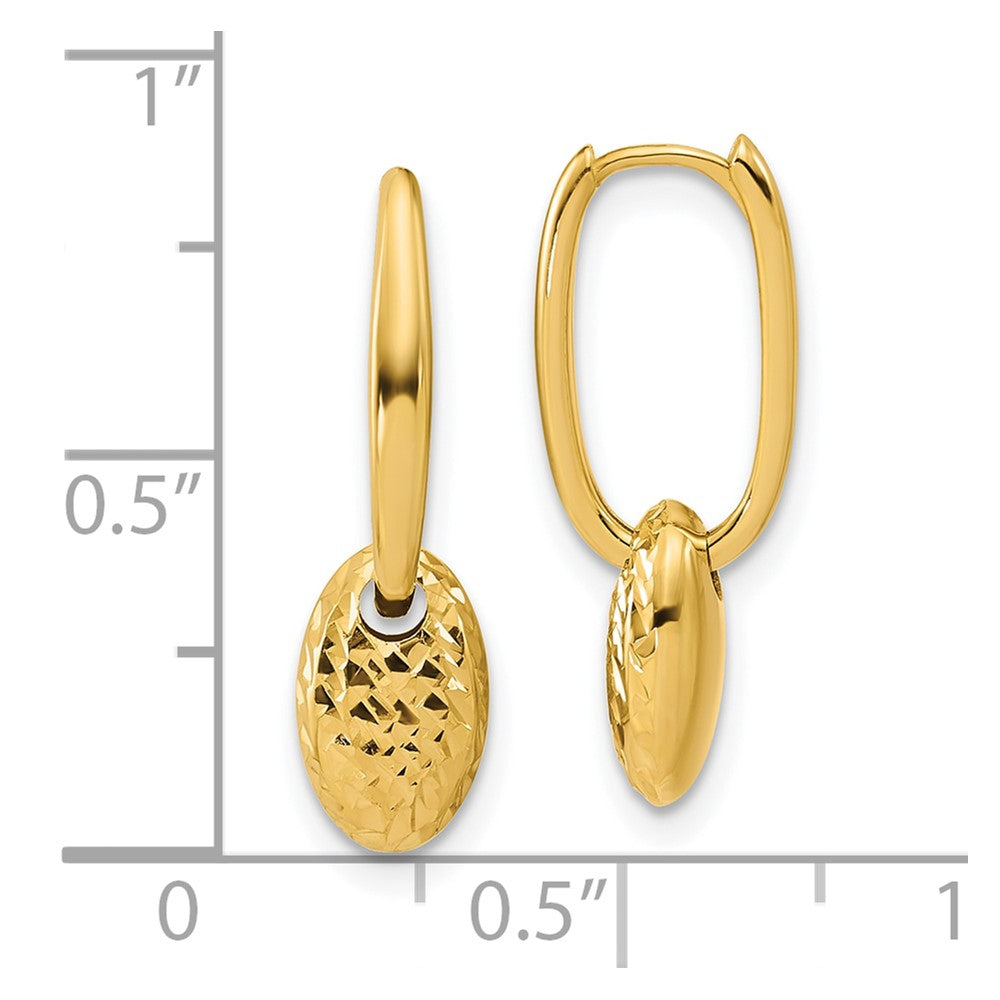 14K Gelbgold Poliert / Diamant Schliff Oval Perle Klappbar Creolen