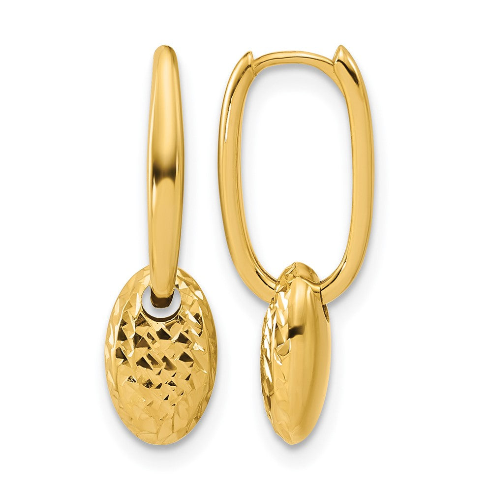 14K Gelbgold Poliert / Diamant Schliff Oval Perle Klappbar Creolen
