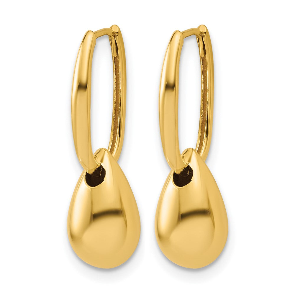 14K Gelbgold Poliert Oval Perle Klappbar Creolen
