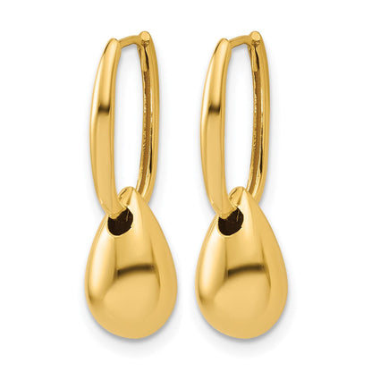14K Gelbgold Poliert Oval Perle Klappbar Creolen