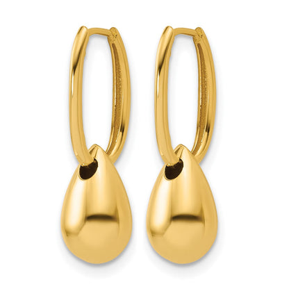 14K Gelbgold Poliert Oval Perle Klappbar Creolen