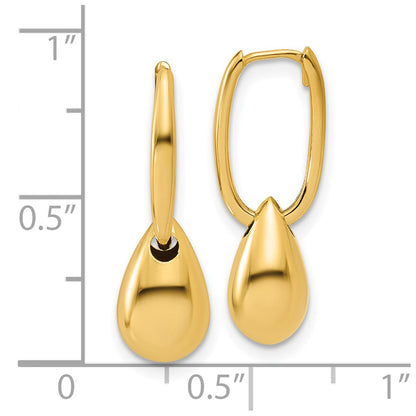 14K Gelbgold Poliert Oval Perle Klappbar Creolen