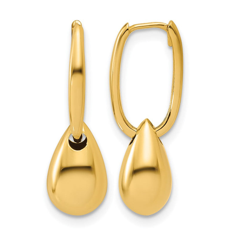 14K Gelbgold Poliert Oval Perle Klappbar Creolen