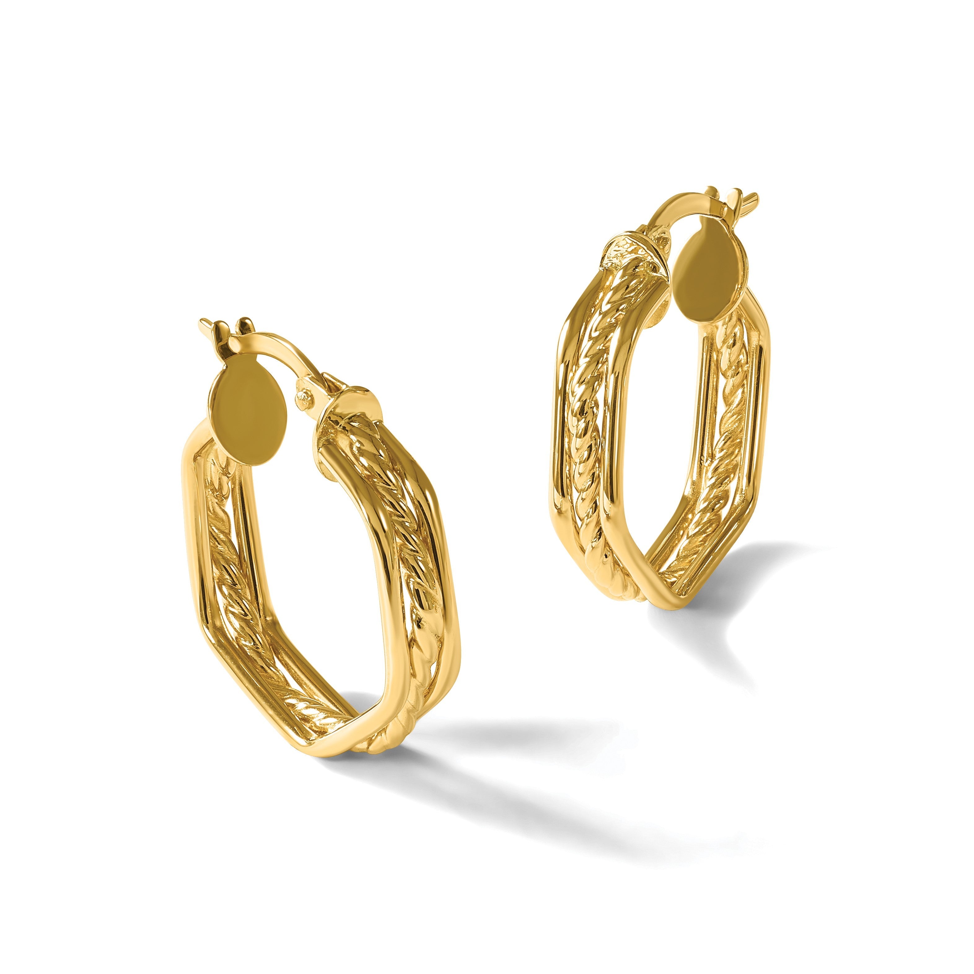 14K Gelbgold Poliert und Gedreht Creolen