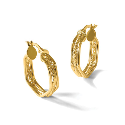 14K Gelbgold Poliert und Gedreht Creolen