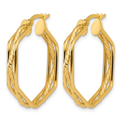 14K Gelbgold Poliert und Gedreht Creolen