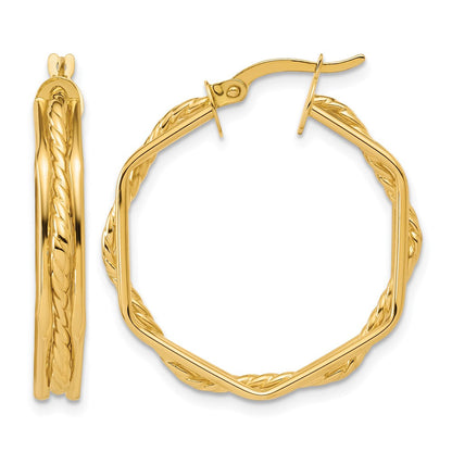 14K Gelbgold Poliert und Gedreht Creolen