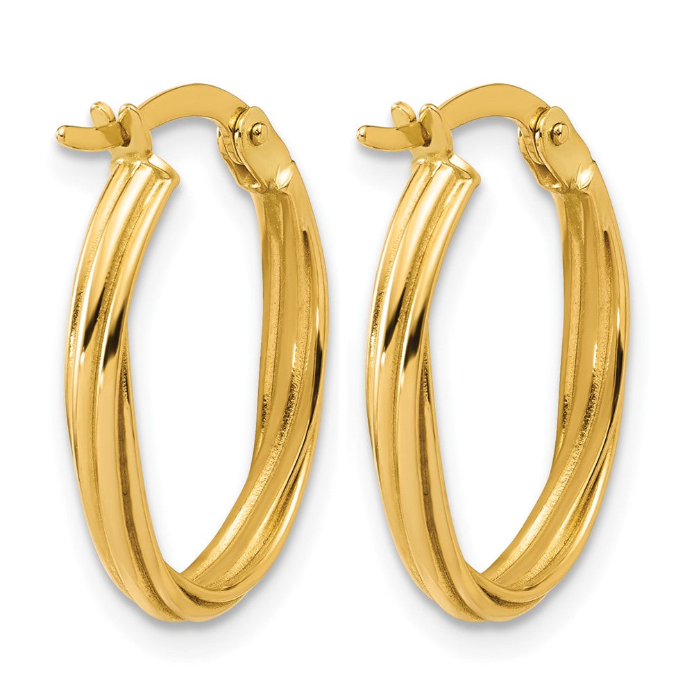 14K Gelbgold Poliert und Gerillt Gedreht Oval Creolen
