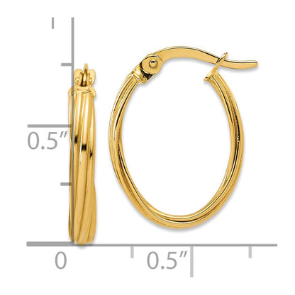 14K Gelbgold Poliert und Gerillt Gedreht Oval Creolen